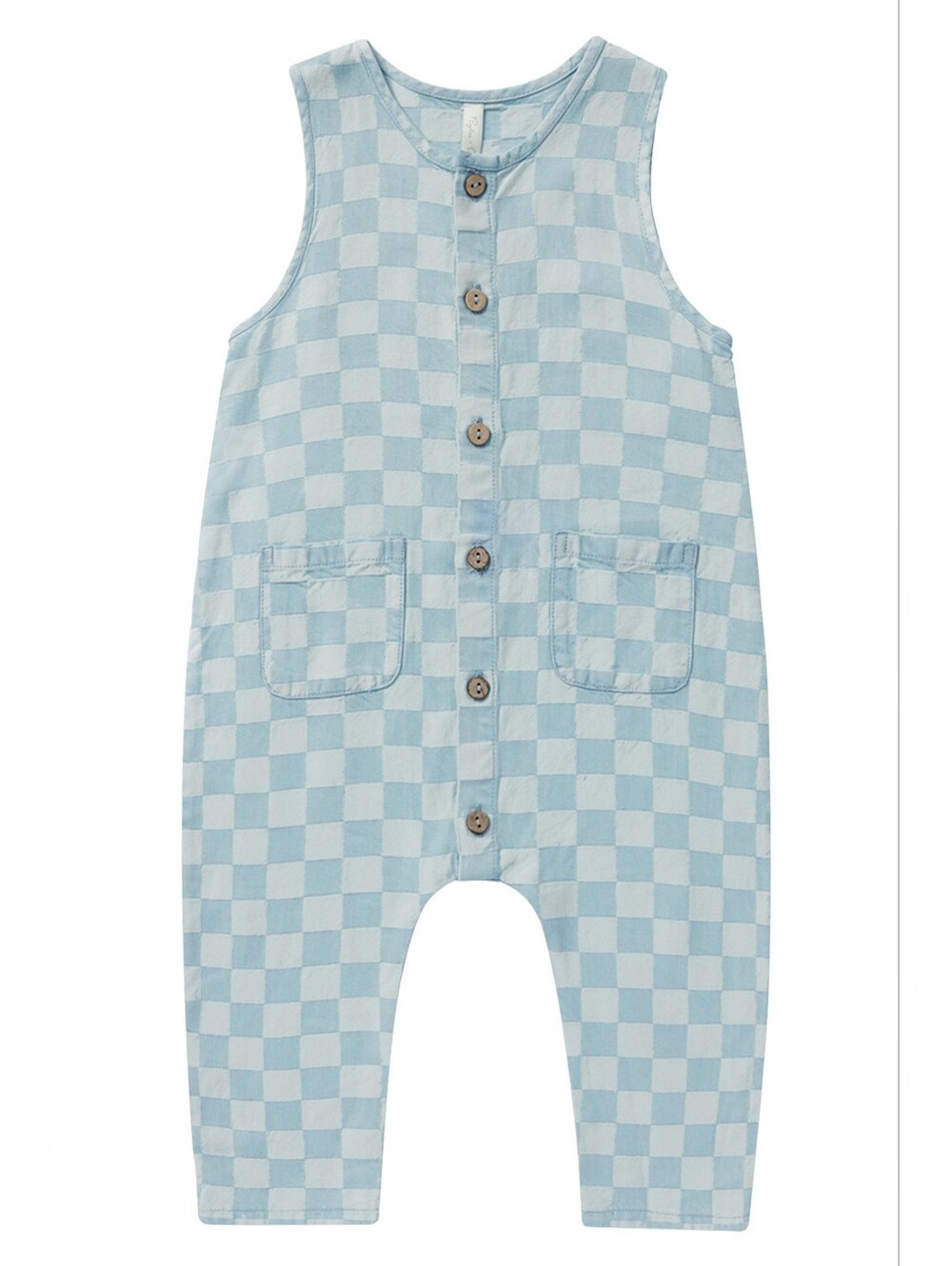 Rylee + Cru Light Blue Checkered Baby Romper